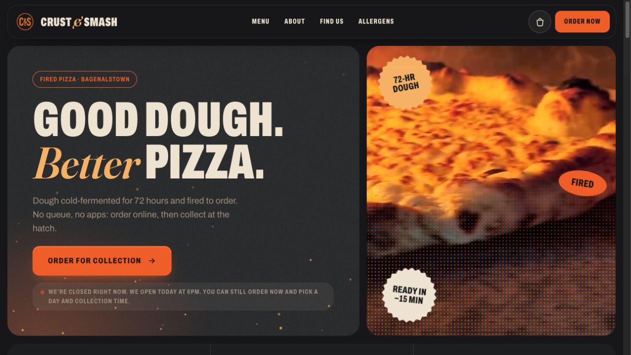 Crust & Smash website homepage