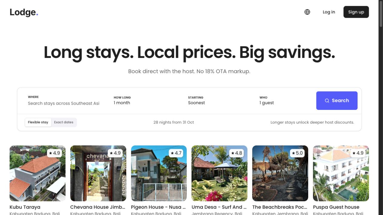 Lodge website homepage