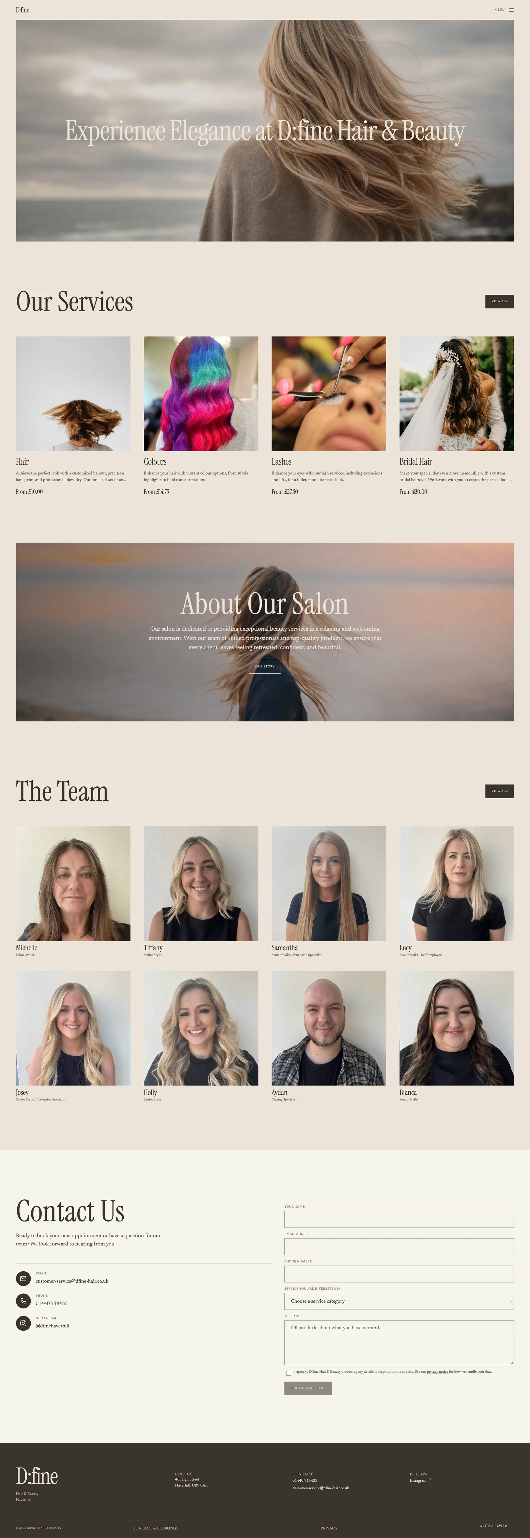 Full-page screenshot of the Dfine website